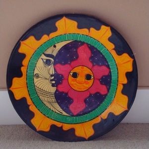 Handmade sun and moon clay plate
